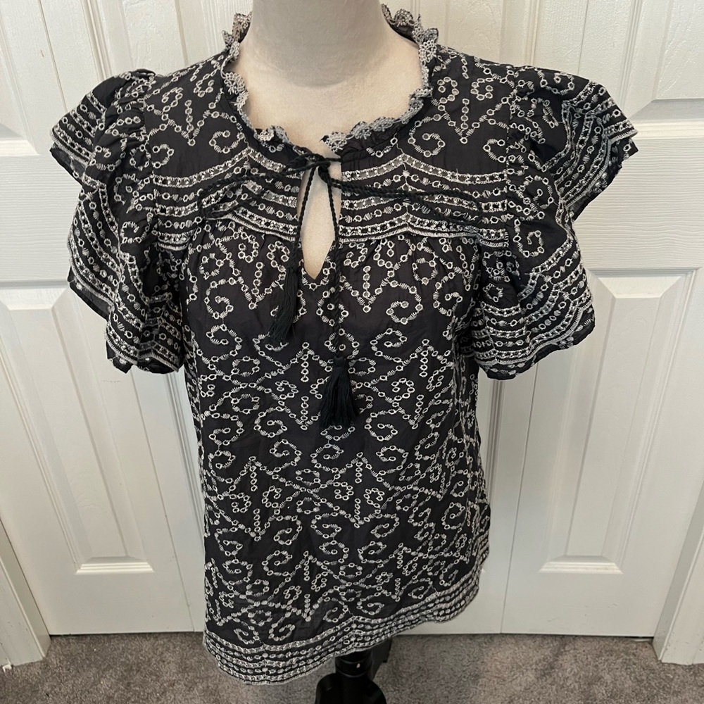 Nooki size L 100% Cotton Gray and White Patterned Women's Top